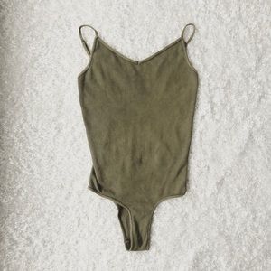 Free People low-back olive ribbed bodysuit